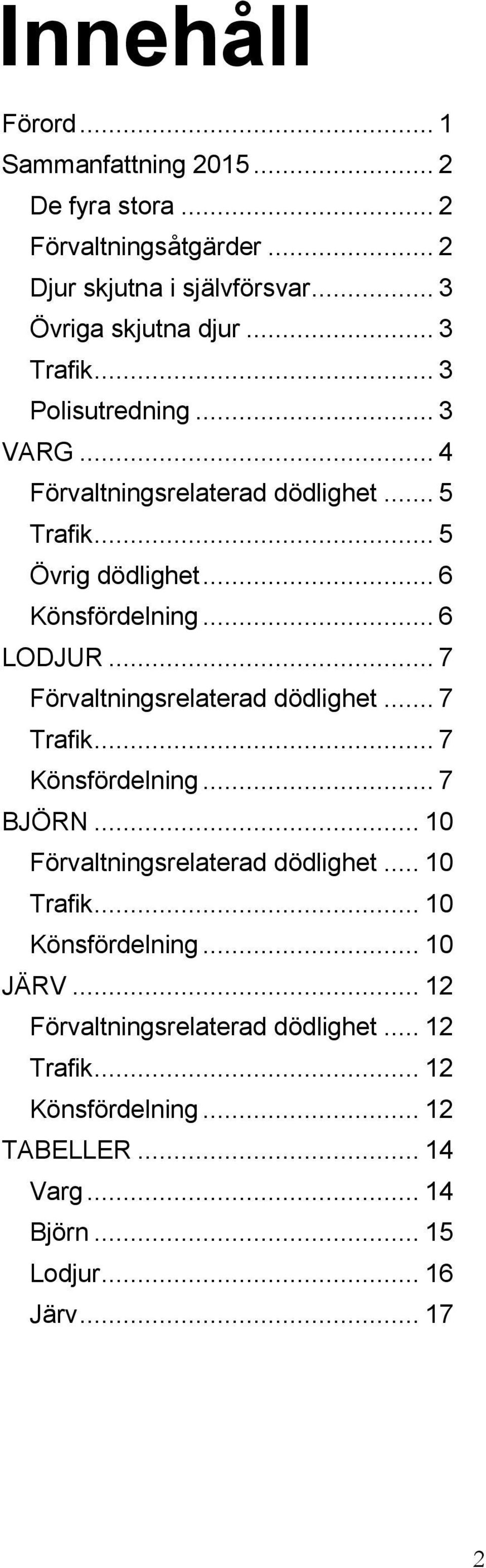 .. 7 Förvaltningsrelaterad dödlighet... 7 Trafik... 7 Könsfördelning... 7 BJÖRN... 1 Förvaltningsrelaterad dödlighet... 1 Trafik... 1 Könsfördelning.