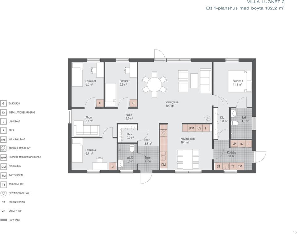 OCH MICRO DISKMASKIN Sovrum 4 9,7 m 2 Klk 2 2,0 m 2 WC/D 3,6 m 2 Hall 1 3,8 m 2 Entré 2,7 m 2 DM U/M Kök/matplats 16,1 m 2 K/S F Klädvård 7,8 m 2 VP I L