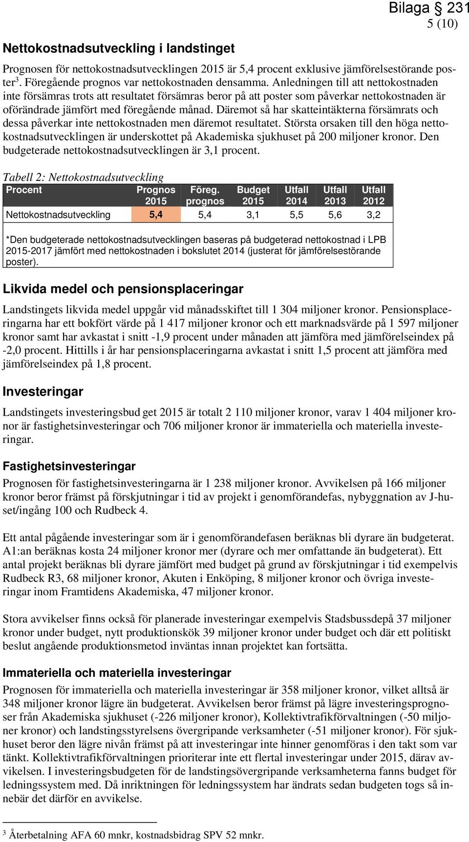 Anledningen till att nettokostnaden inte försämras trots att resultatet försämras beror på att poster som påverkar nettokostnaden är oförändrade jämfört med föregående månad.