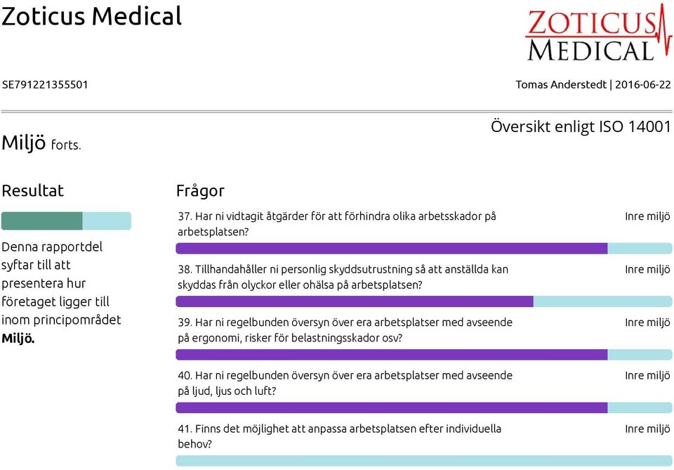 Har ni regelbunden översyn över era arbetsplatser med avseende på ergonomi, risker för belastningsskador osv? Inre miljö Inre miljö Inre miljö 40.