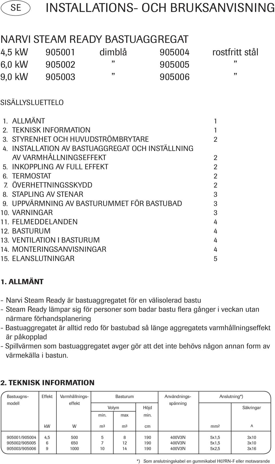 ÖVERHETTNINGSSKYDD 2 8. STAPLING AV STENAR 3 9. UPPVÄRMNING AV BASTURUMMET FÖR BASTUBAD 3 10. VARNINGAR 3 11. FELMEDDELANDEN 4 12. BASTURUM 4 13. VENTILATION I BASTURUM 4 14.