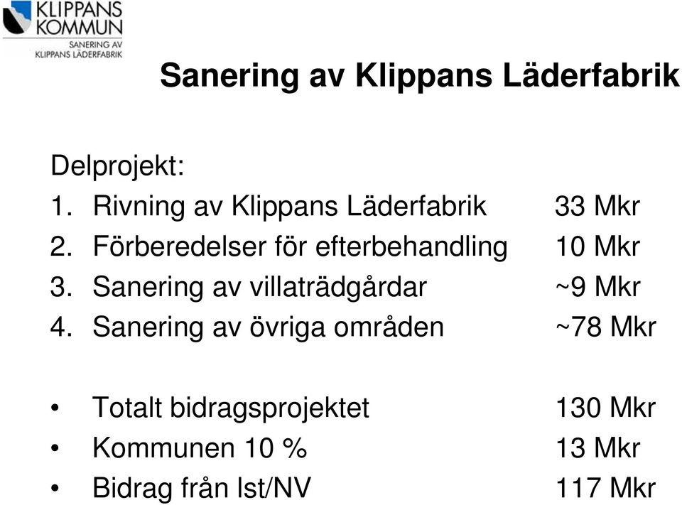 Förberedelser för efterbehandling 10 Mkr 3.