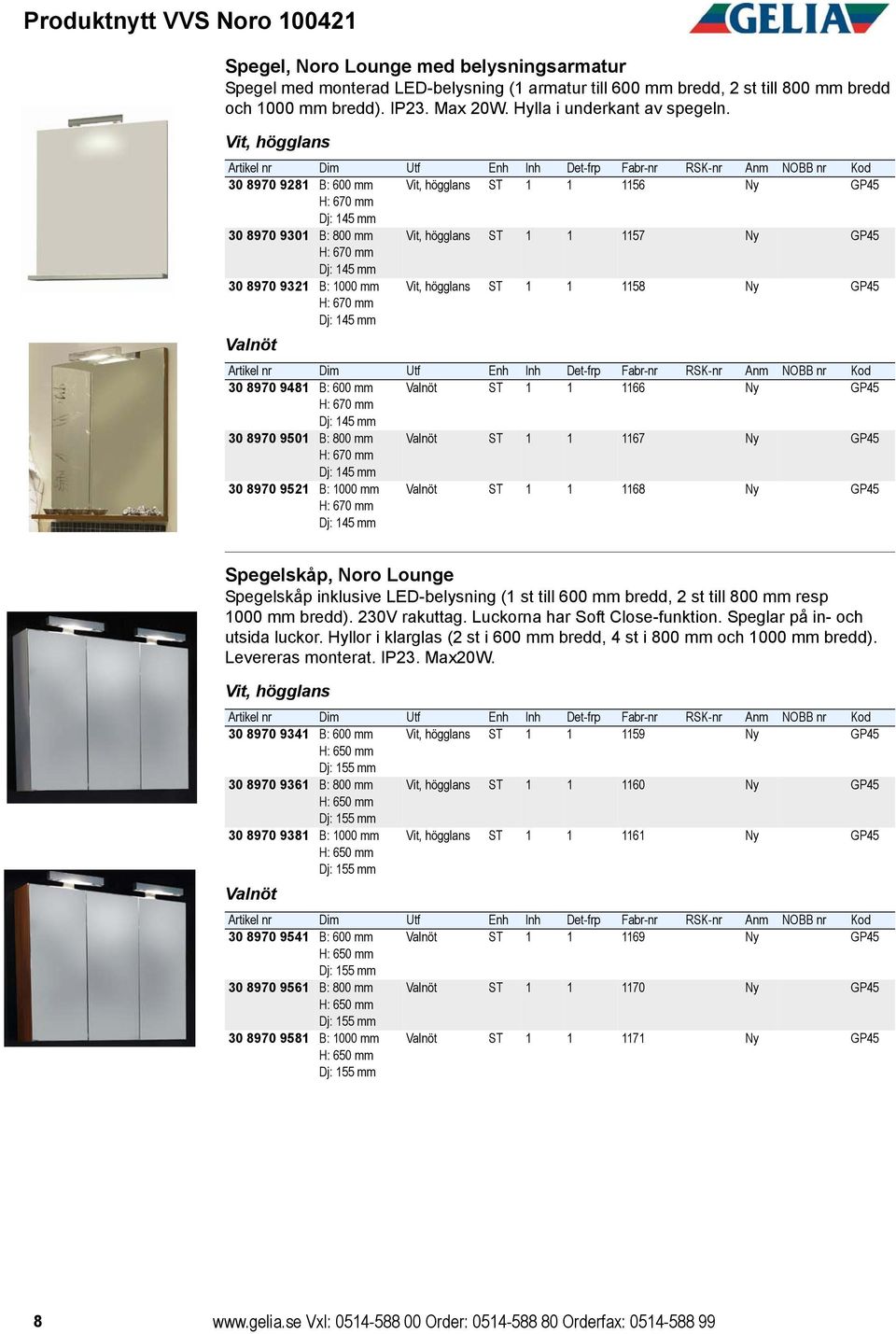 30 8970 9281 B: 600 mm ST 1 1 1156 Ny GP45 H: 670 mm Dj: 145 mm 30 8970 9301 B: 800 mm ST 1 1 1157 Ny GP45 H: 670 mm Dj: 145 mm 30 8970 9321 B: 1000 mm H: 670 mm Dj: 145 mm ST 1 1 1158 Ny GP45 Valnöt