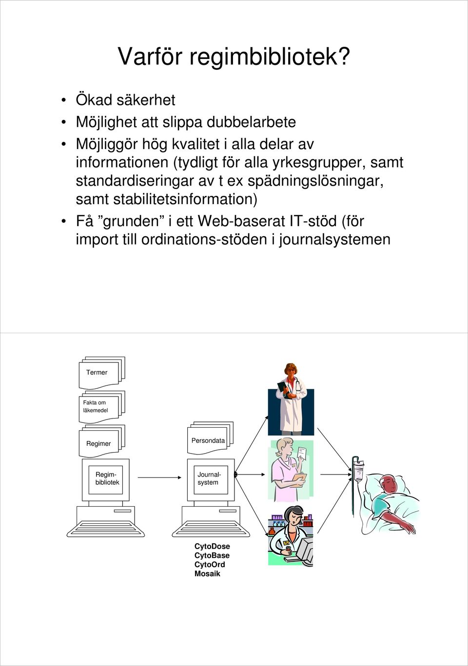 (tydligt för alla yrkesgrupper, samt standardiseringar av t ex spädningslösningar, samt