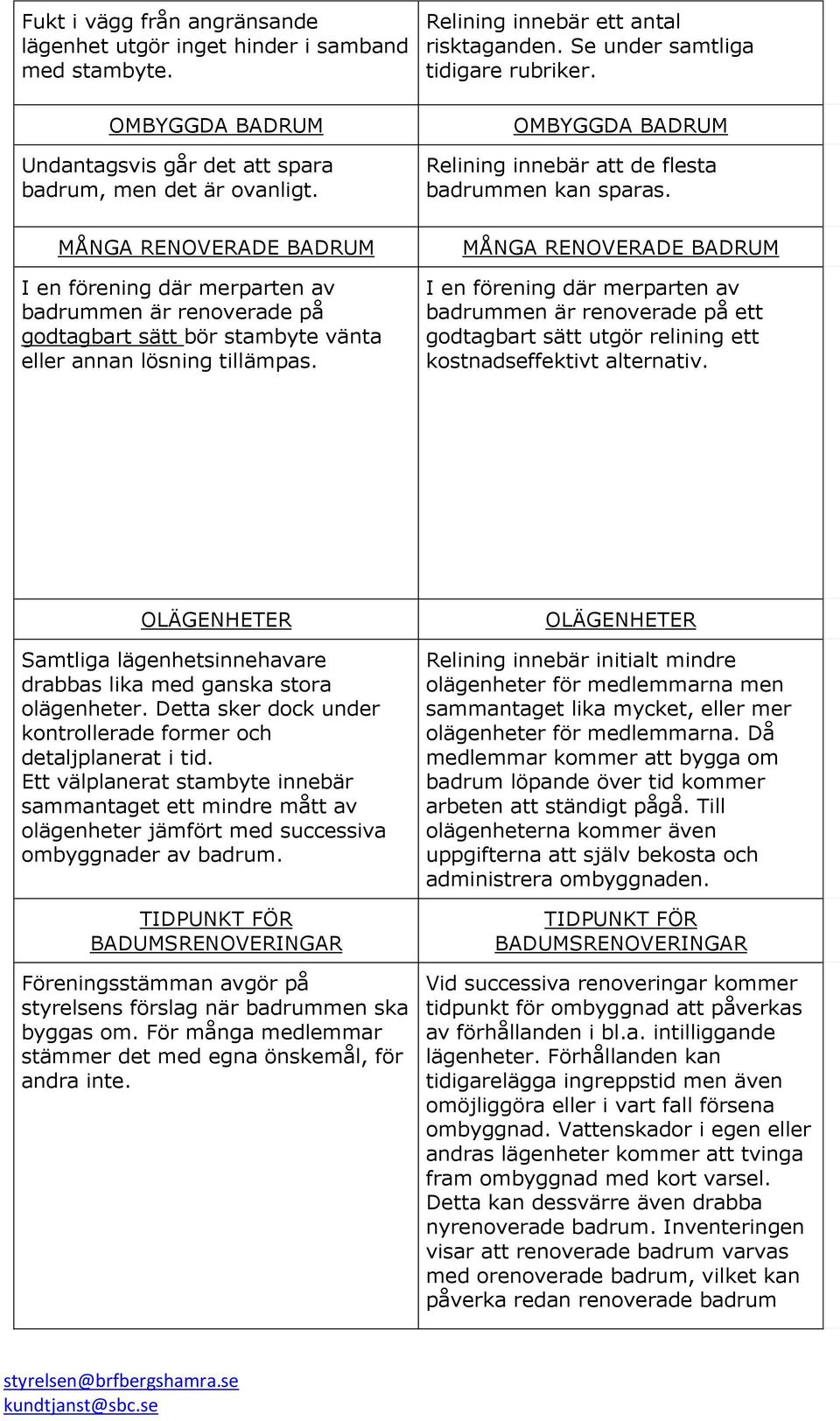 Se under samtliga tidigare rubriker. OMBYGGDA BADRUM Relining innebär att de flesta badrummen kan sparas.