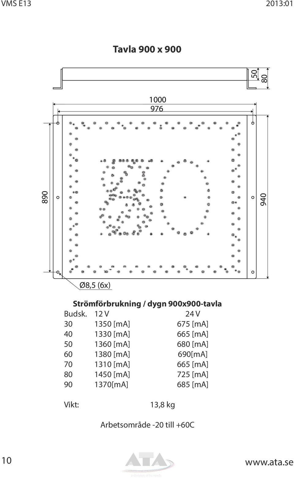 12 V 24 V 30 1350 [ma] 675 [ma] 40 1330 [ma] 665 [ma] 50 1360 [ma] 680 [ma] 60