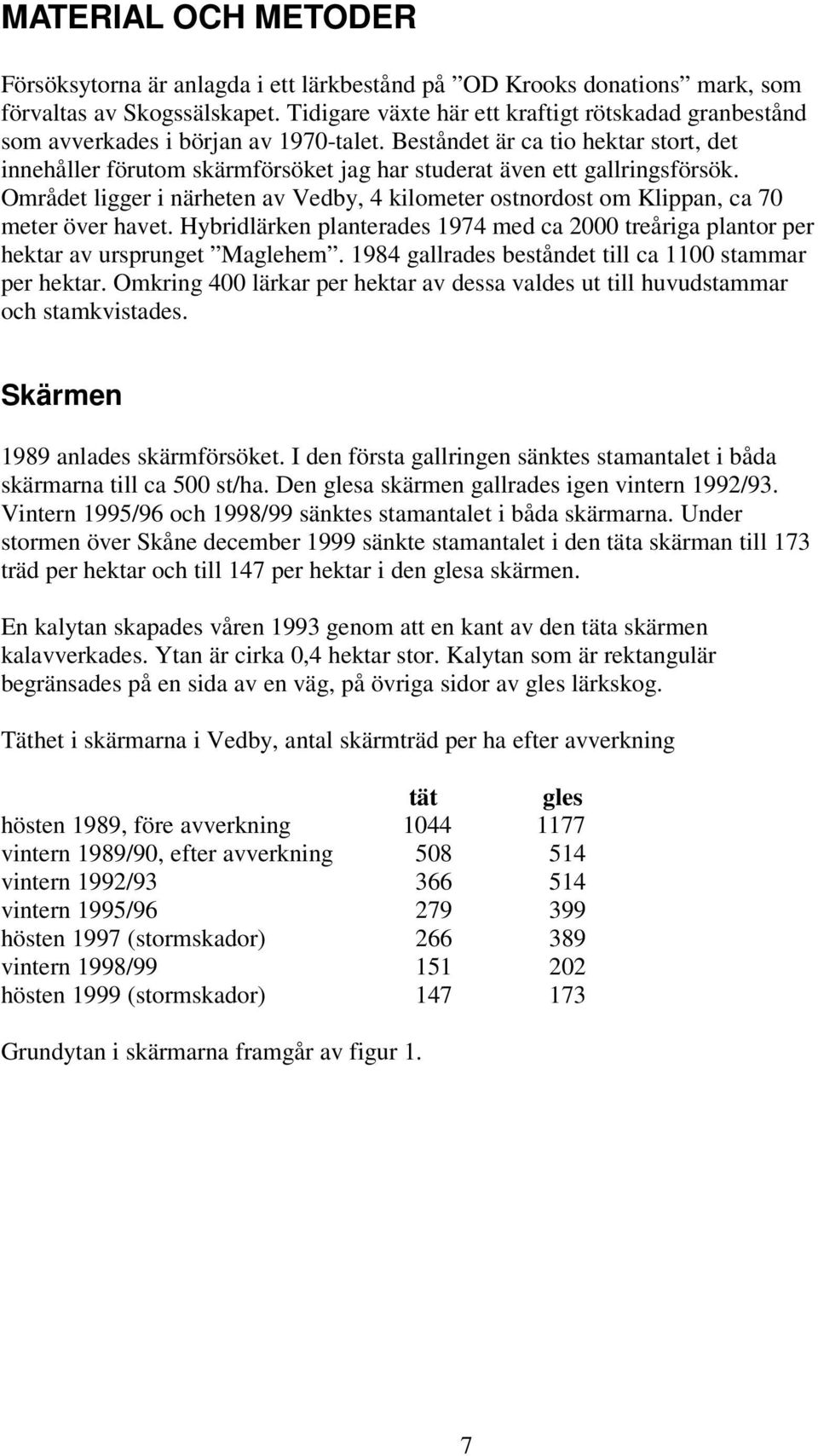 Beståndet är ca tio hektar stort, det innehåller förutom skärmförsöket jag har studerat även ett gallringsförsök.