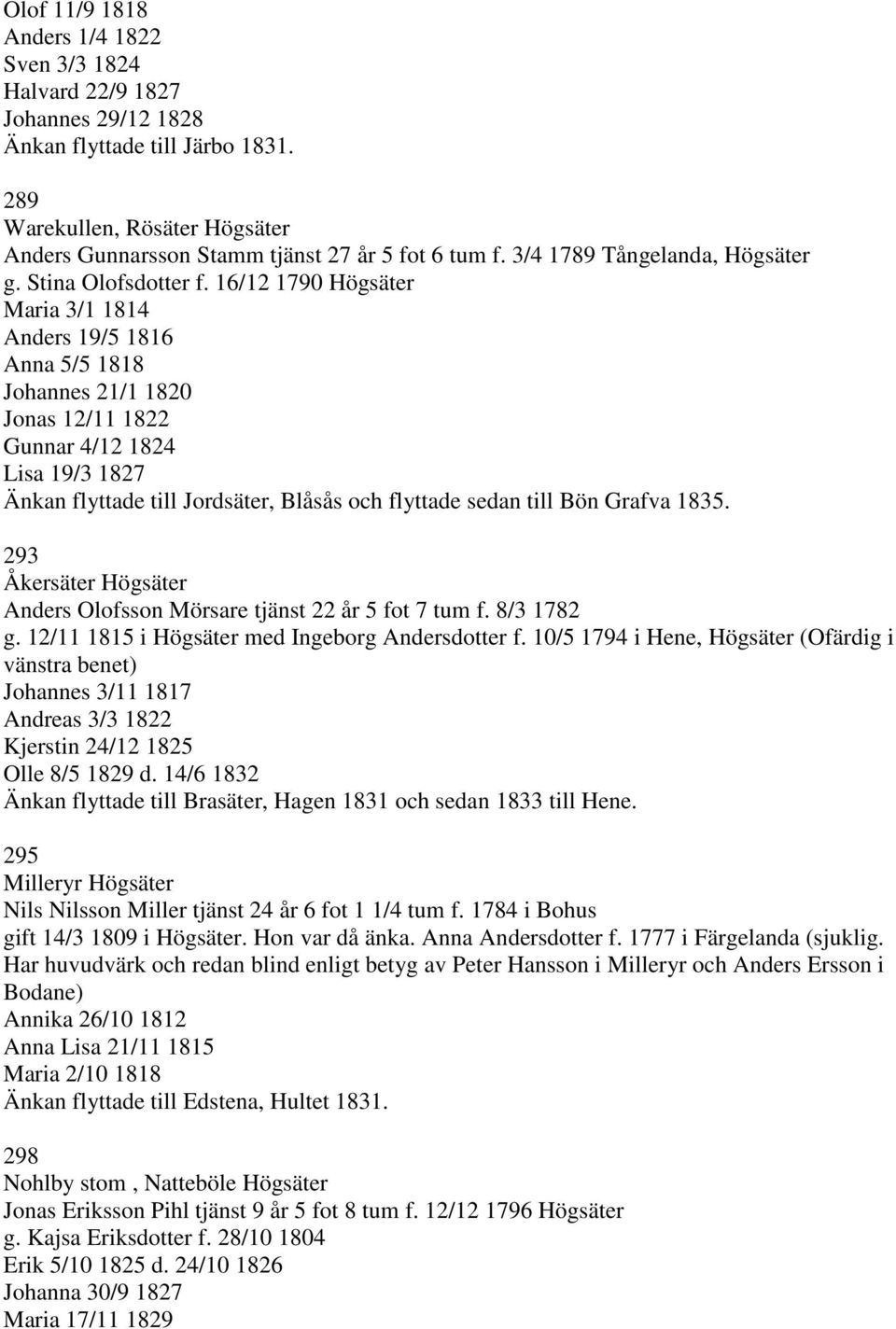 16/12 1790 Högsäter Maria 3/1 1814 Anders 19/5 1816 Anna 5/5 1818 Johannes 21/1 1820 Jonas 12/11 1822 Gunnar 4/12 1824 Lisa 19/3 1827 Änkan flyttade till Jordsäter, Blåsås och flyttade sedan till Bön