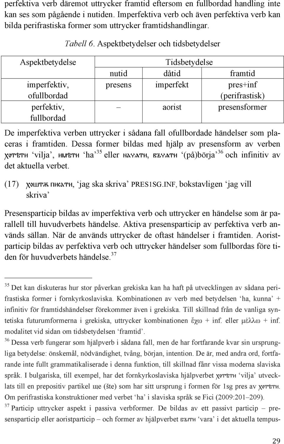 Aspektbetydelser och tidsbetydelser Tidsbetydelse nutid dåtid framtid presens imperfekt pres+inf (perifrastisk) aorist presensformer De imperfektiva verben uttrycker i sådana fall ofullbordade