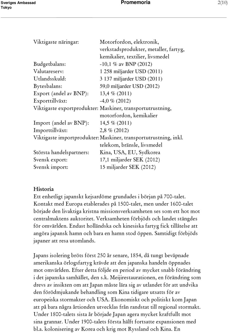 exportprodukter: Maskiner, transportutrustning, motorfordon, kemikalier Import (andel av BNP): 14,5 % (2011) Importtillväxt: 2,8 % (2012) Viktigaste importprodukter: Maskiner, transportutrustning,