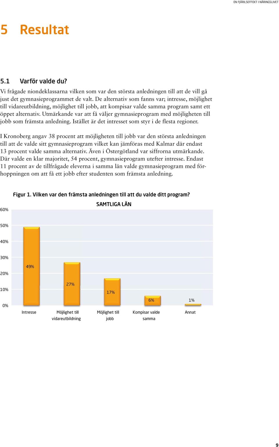 Utmärkande var att få väljer gymnasieprogram med möjligheten till jobb som främsta anledning. Istället är det intresset som styr i de flesta regioner.