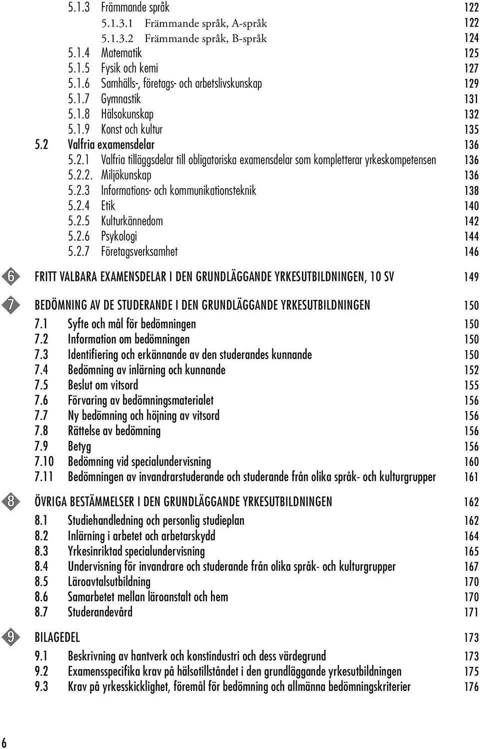 2.3 Informations- och kommunikationsteknik 138 5.2.4 Etik 140 5.2.5 Kulturkännedom 142 5.2.6 Psykologi 144 5.2.7 Företagsverksamhet 146 6 FRITT VALBARA EXAMENSDELAR I DEN GRUNDLÄGGANDE YRKESUTBILDNINGEN, 10 SV 149 7 BEDÖMNING AV DE STUDERANDE I DEN GRUNDLÄGGANDE YRKESUTBILDNINGEN 150 7.