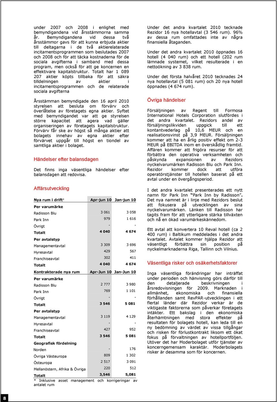 de sociala avgifterna i samband med dessa program, men också för att ge koncernen en effektivare kapitalstruktur.