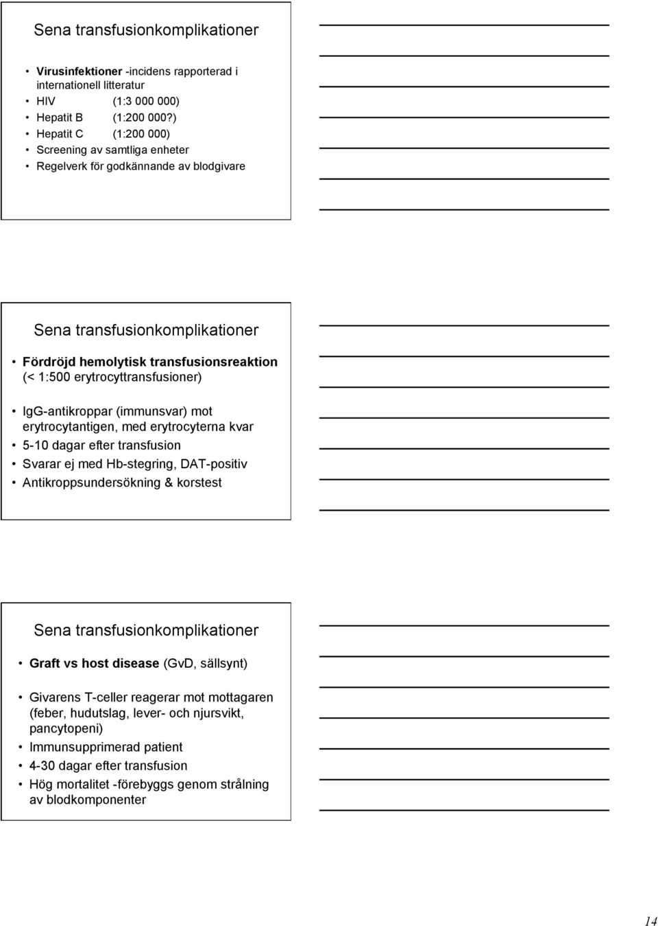 IgG-antikroppar (immunsvar) mot erytrocytantigen, med erytrocyterna kvar 5-10 dagar efter transfusion Svarar ej med Hb-stegring, DAT-positiv Antikroppsundersökning & korstest Sena