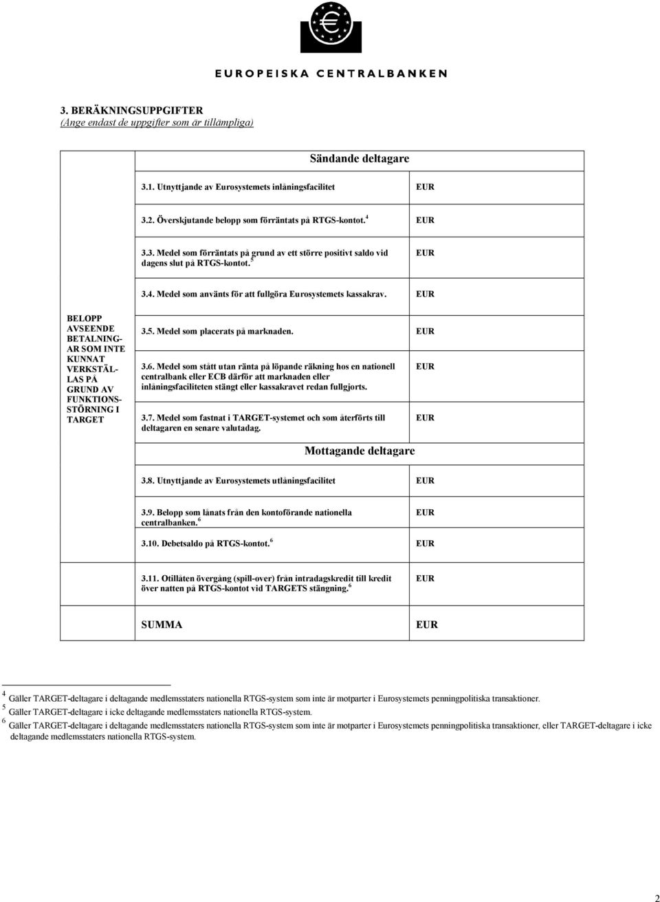 BELOPP AVSEENDE BETALNING- AR SOM INTE KUNNAT VERKSTÄL- LAS PÅ GRUND AV FUNKTIONS- STÖRNING I TARGET 3.5. Medel som placerats på marknaden. 3.6.