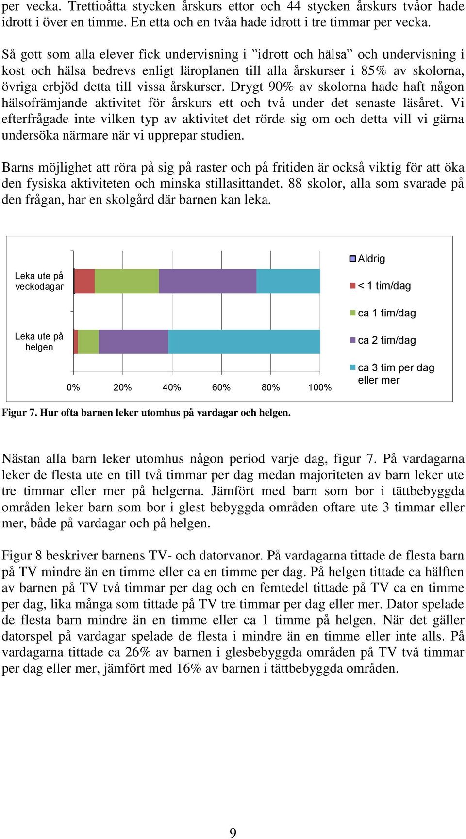 årskurser. Drygt 90% av skolorna hade haft någon hälsofrämjande aktivitet för årskurs ett och två under det senaste läsåret.