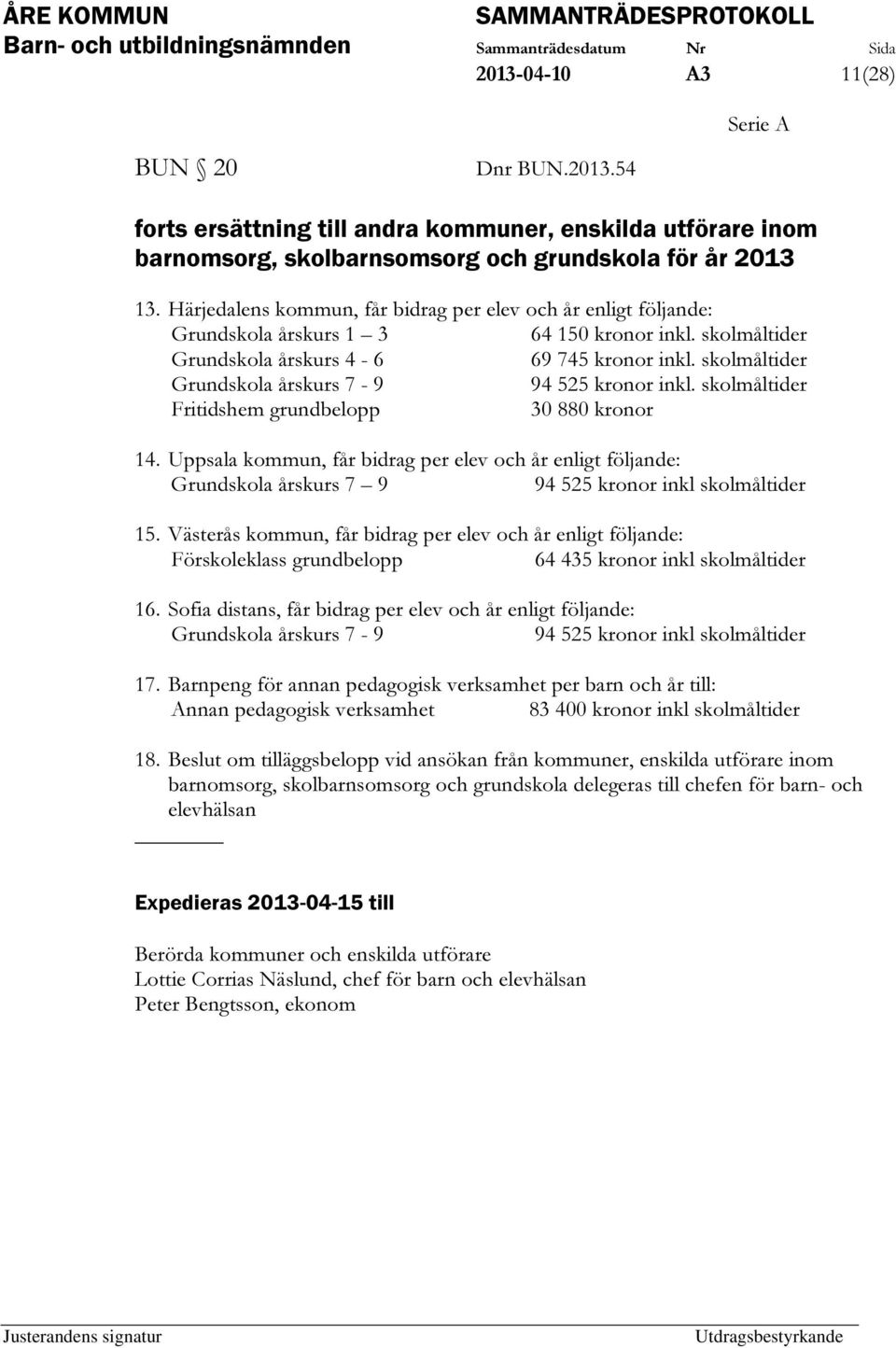 skolmåltider Grundskola årskurs 7-9 94 525 kronor inkl. skolmåltider Fritidshem grundbelopp 30 880 kronor 14.