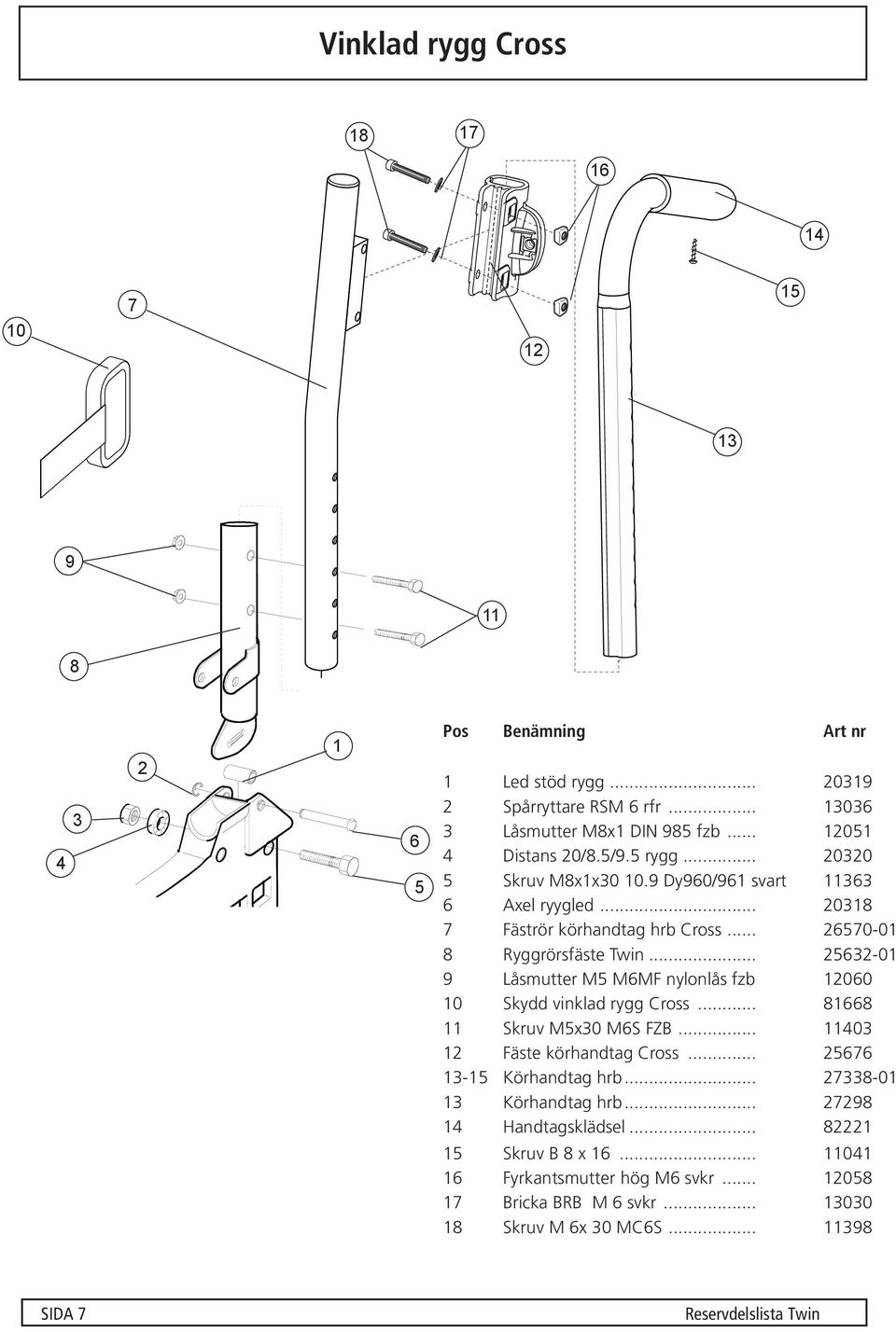 .. 563-01 9 Låsmutter M5 M6MF nylonlås fzb 1060 10 Skydd vinklad rygg Cross... 81668 11 Skruv M5x30 M6S FZB... 11403 1 Fäste körhandtag Cross... 5676 13-15 Körhandtag hrb.