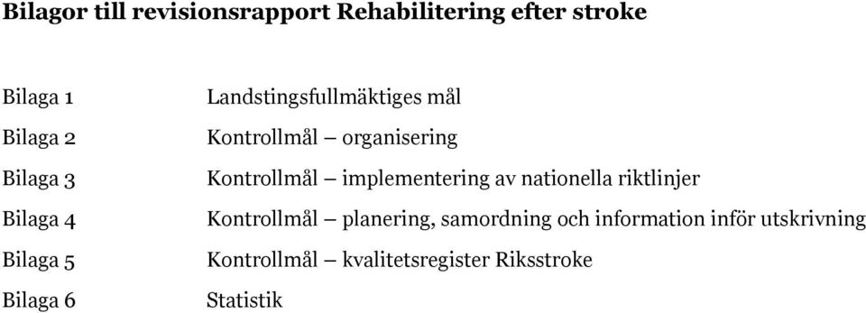 Kontrollmål implementering av nationella riktlinjer Kontrollmål planering,