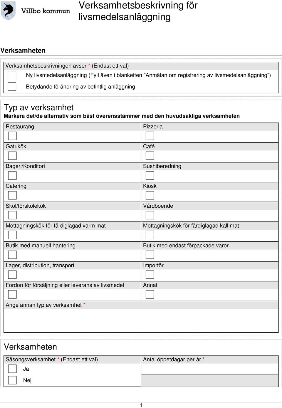 Skol/förskolekök Vårdboende Mottagningskök för färdiglagad varm mat Mottagningskök för färdiglagad kall mat Butik med manuell hantering Butik med endast förpackade varor Lager,