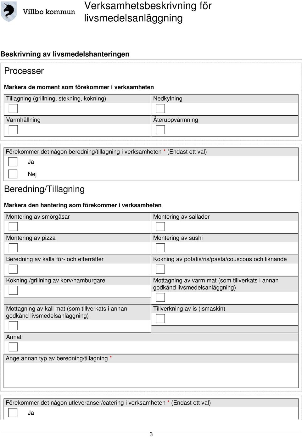 för- och efterrätter Kokning av potatis/ris/pasta/couscous och liknande Kokning /grillning av korv/hamburgare Mottagning av varm mat (som tillverkats i annan godkänd ) Mottagning av kall