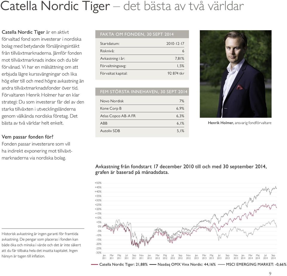 Vi har en målsättning om att erbjuda lägre kurssvängningar och lika hög eller till och med högre avkastning än andra tillväxtmarknadsfonder över tid.