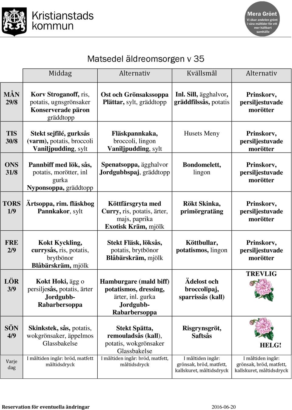 ägghalvor Jordgubbspaj, Bondomelett, 1/9 Ärtsoppa, rim.