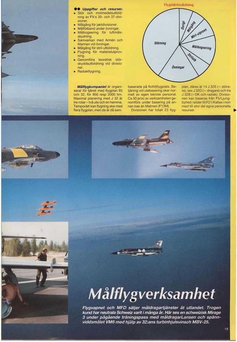 Flygtidsfördelning Målflygkompaniet är organiserat för tjänst med flygplan 85 och 32, för 850 resp 2000 tim. Maximal planering med J 32 är tre rotar - två ute och en hemma.