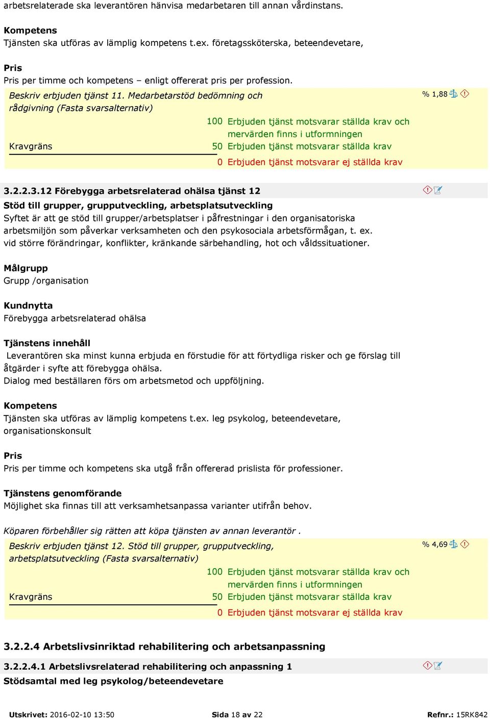 Medarbetarstöd bedömning och rådgivning (Fasta 1 Erbjuden tjänst motsvarar ställda krav och 5 Erbjuden tjänst motsvarar ställda krav % 1,88 3.