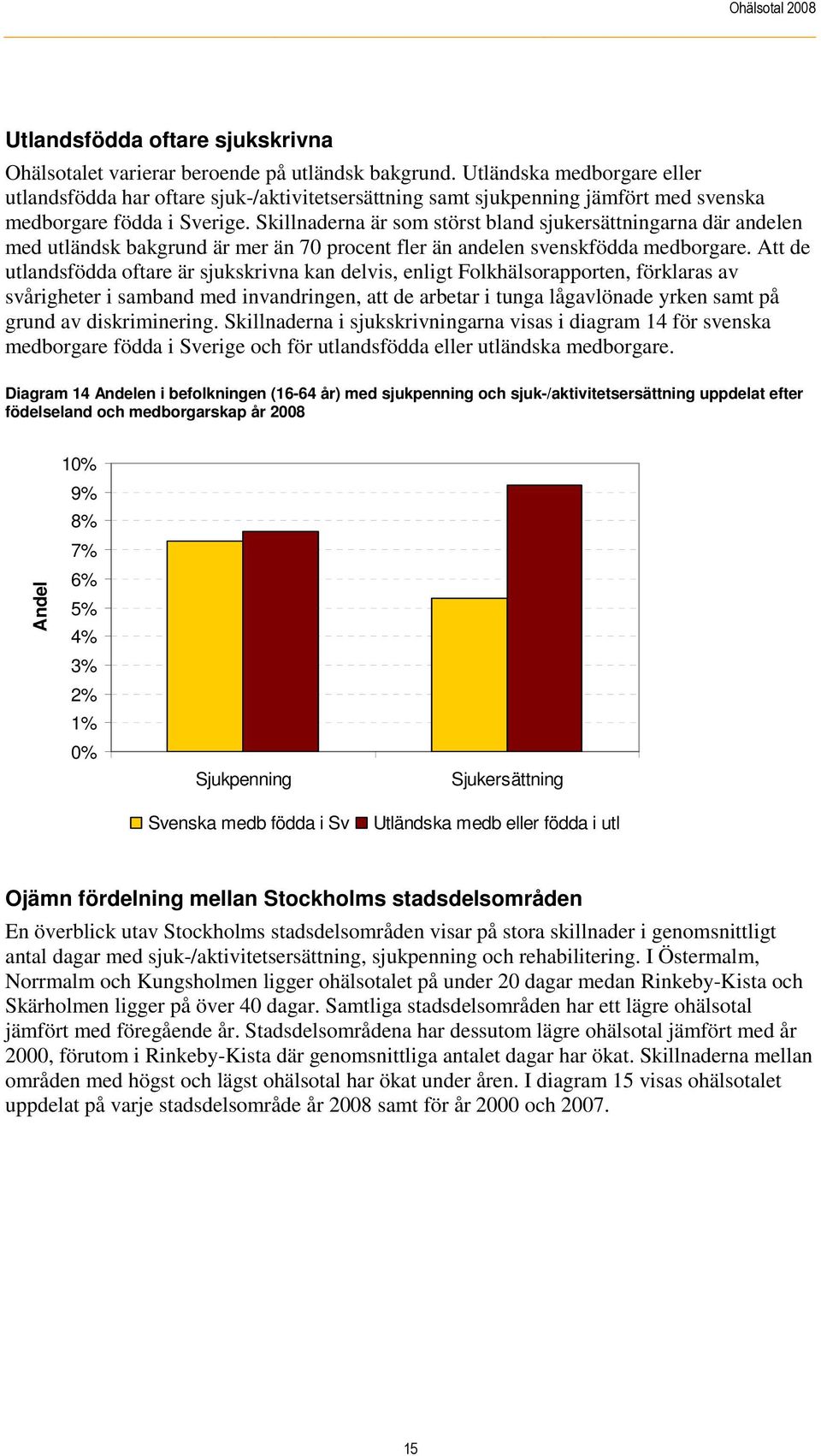 Skillnaderna är som störst bland sjukersättningarna där andelen med utländsk bakgrund är mer än 70 procent fler än andelen svenskfödda medborgare.
