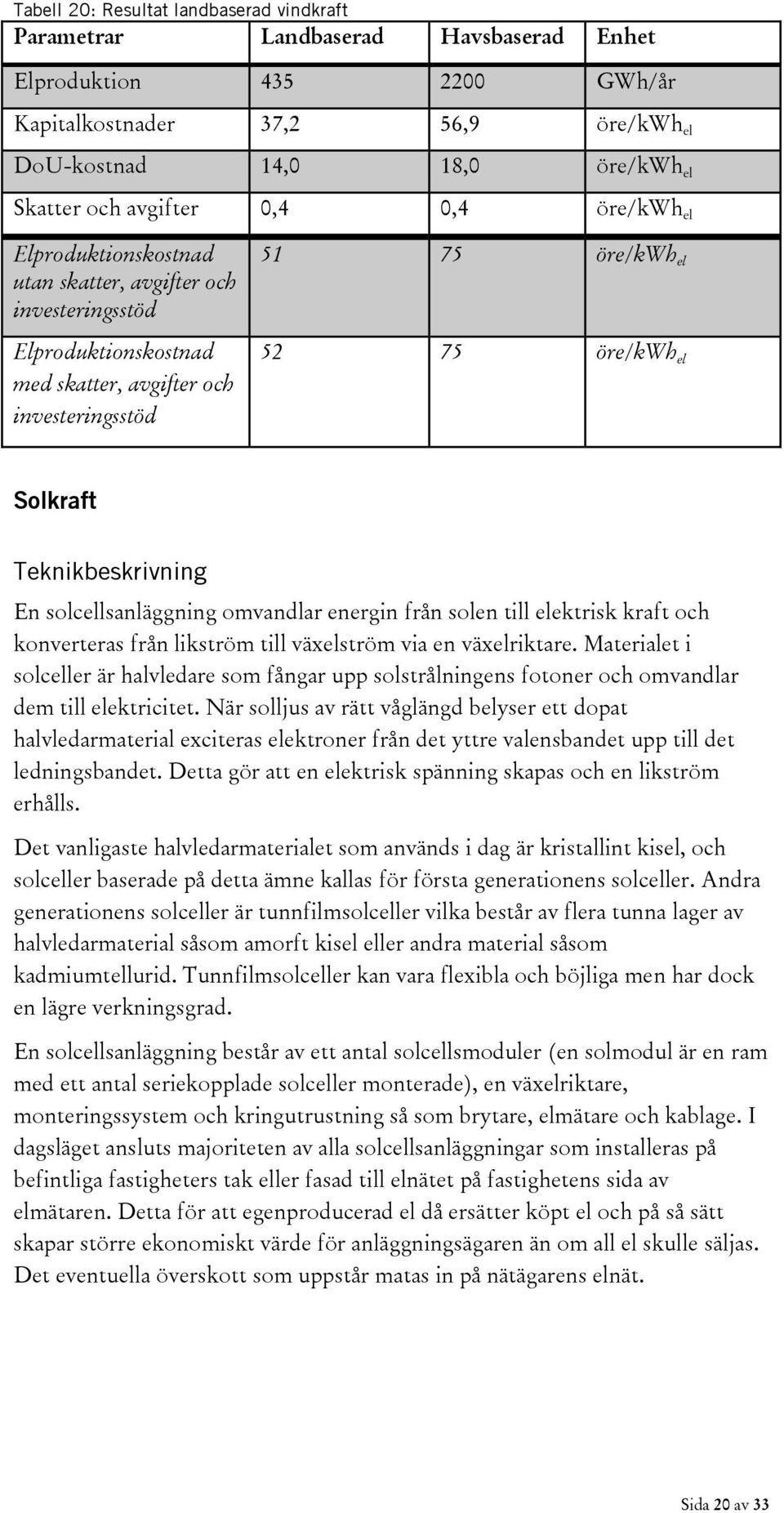 Teknikbeskrivning En solcellsanläggning omvandlar energin från solen till elektrisk kraft och konverteras från likström till växelström via en växelriktare.