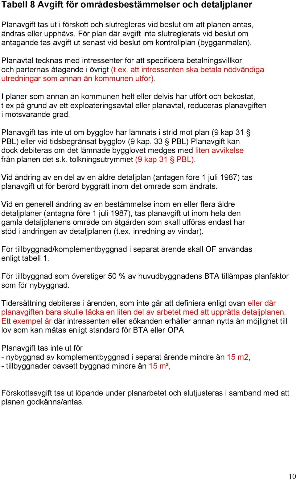 Planavtal tecknas med intressenter för att specificera betalningsvillkor och parternas åtagande i övrigt (t.ex. att intressenten ska betala nödvändiga utredningar som annan än kommunen utför).