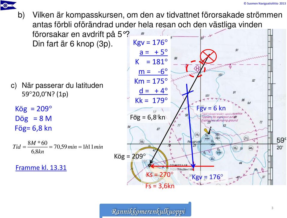 Din fart är 6 knop (3p). Kgv = 176 a = + 5 K = 181 m = -6 c) När passerar du latituden 59 20,0 N?