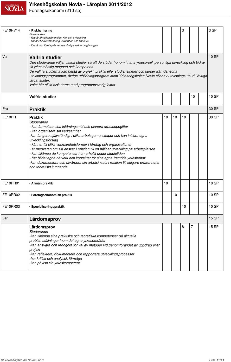 De valfria studierna kan bestå av projekt, praktik eller studiehelheter och kurser från det egna utbildningsprogrammet, övriga utbildningsprogram inom Yrkeshögskolan Novia eller av utbildningsutbud i