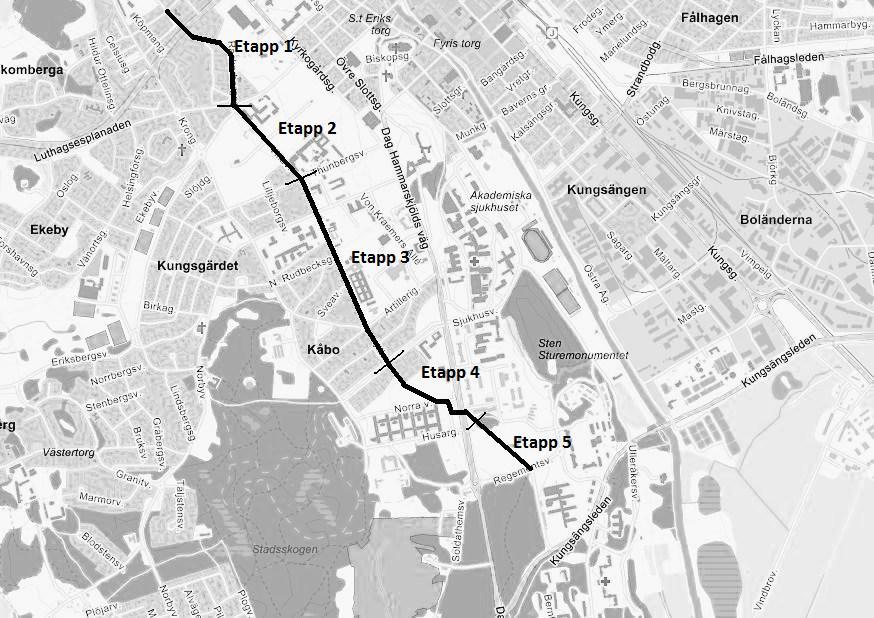 Rackarbergsgatan Villavägen Ångströmslaboratoriet Studenter som bor i bostadsområdena vid Rackarberget rör sig på denna sträcka för att ta sig till Ångströmslaboratoriet och andra institutioner som