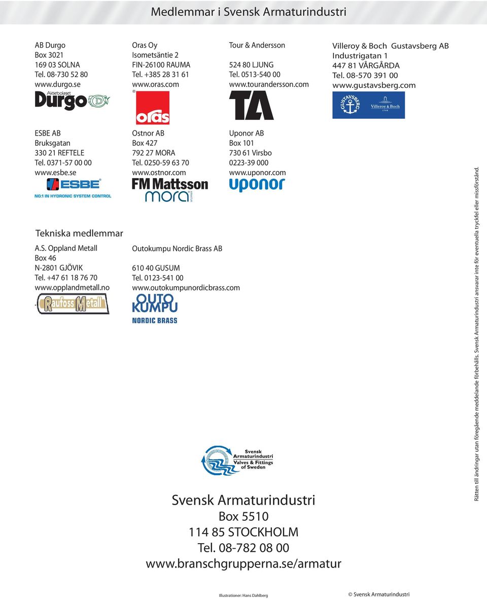 com ESBE AB Bruksgatan 330 21 REFTELE Tel. 0371-57 00 00 www.esbe.se Tekniska medlemmar A.S. Oppland Metall Box 46 N-2801 GJÖVIK Tel. +47 61 18 76 70 www.opplandmetall.