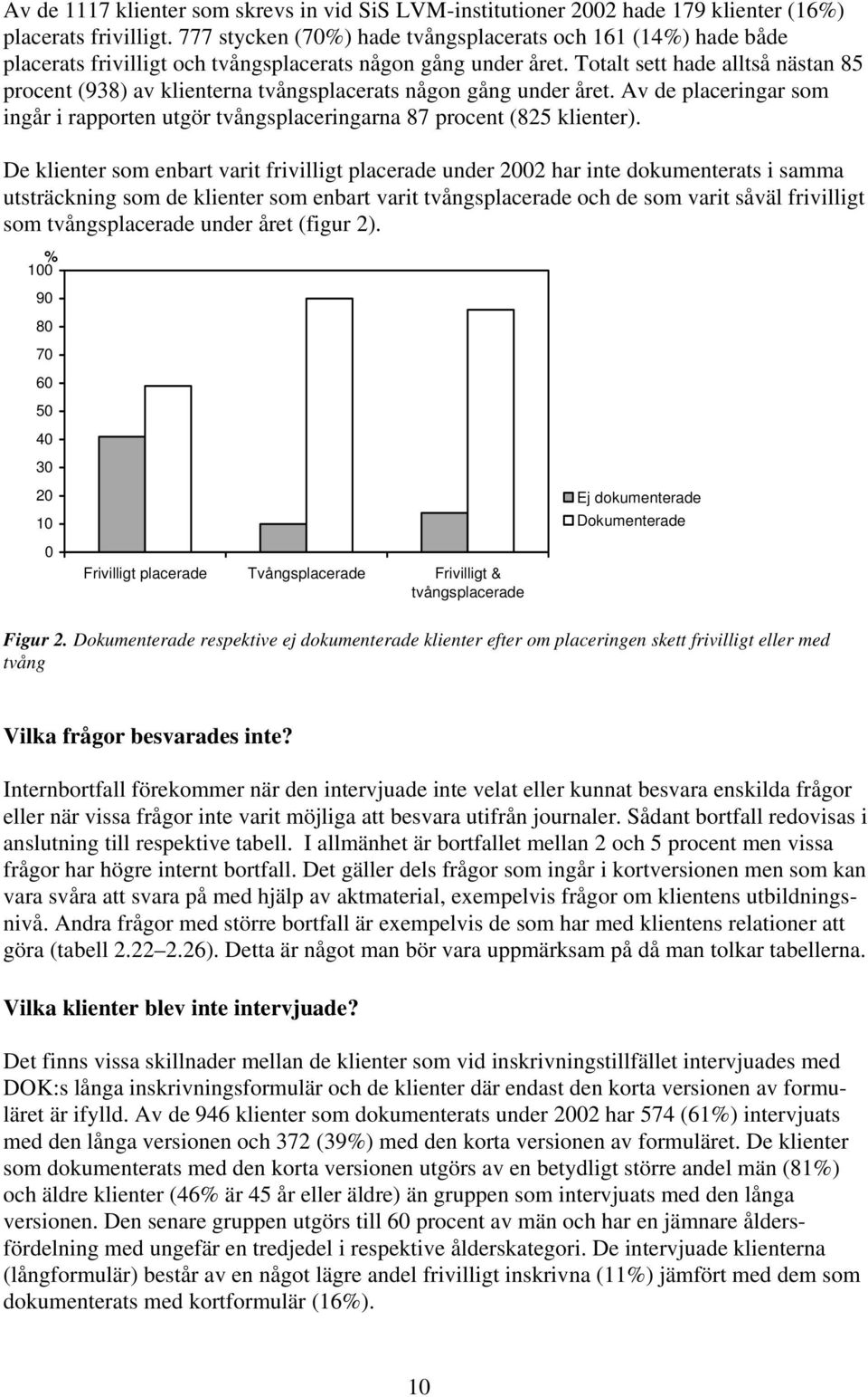 sett hade alltså nästan 85 procent (938) av klienterna tvångsplacerats någon gång under året. Av de placeringar som ingår i rapporten utgör tvångsplaceringarna 87 procent (825 klienter).