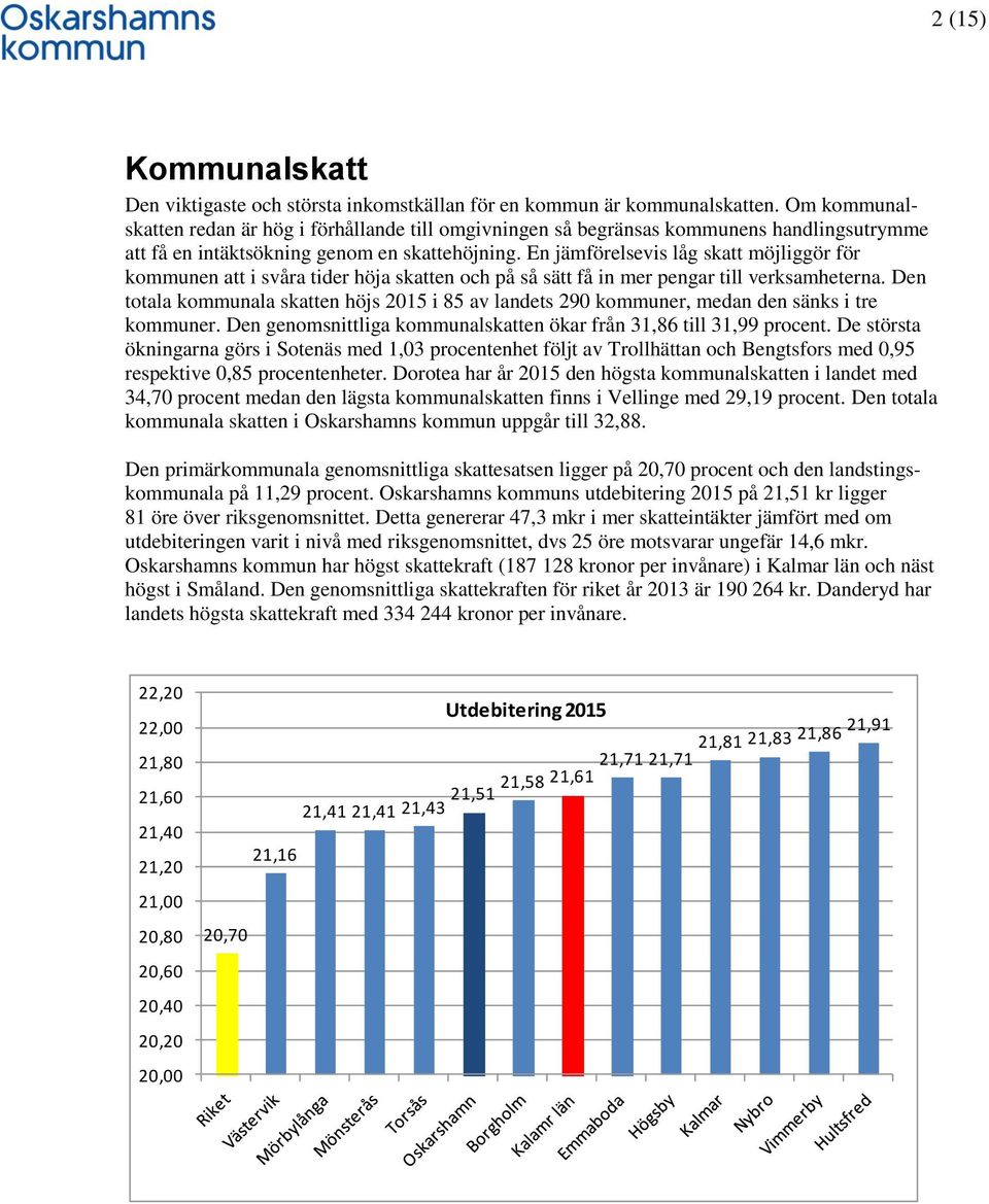 En jämförelsevis låg skatt möjliggör för kommunen att i svåra tider höja skatten och på så sätt få in mer pengar till verksamheterna.