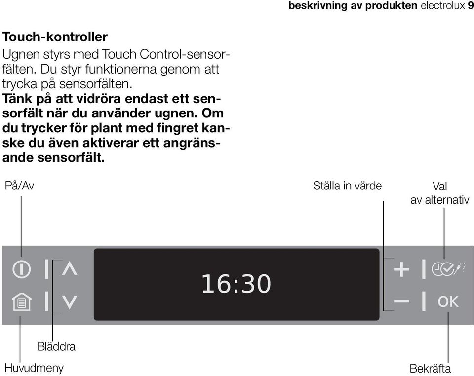 Tänk på att vidröra endast ett sensorfält när du använder ugnen.