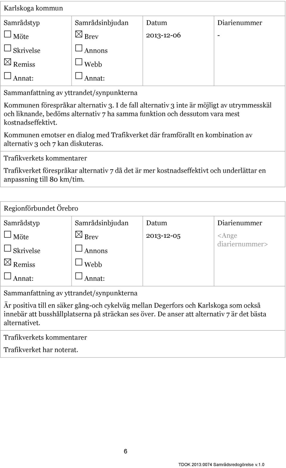 Kommunen emotser en dialog med Trafikverket där framförallt en kombination av alternativ 3 och 7 kan diskuteras.