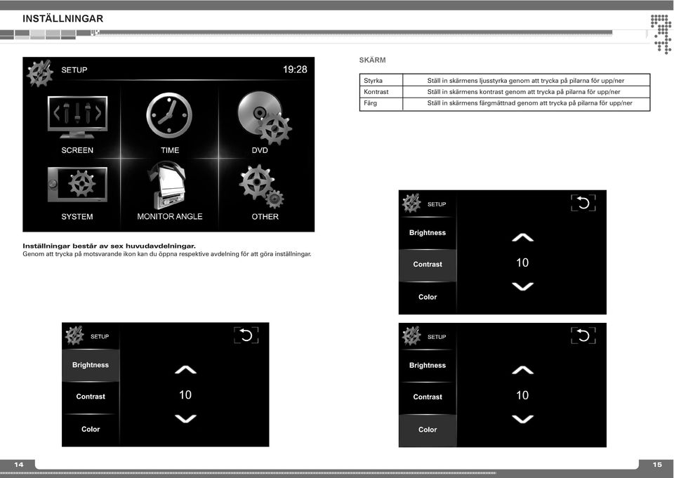 skärmes färgmättad geom att trycka på pilara för upp/er Iställigar består av sex