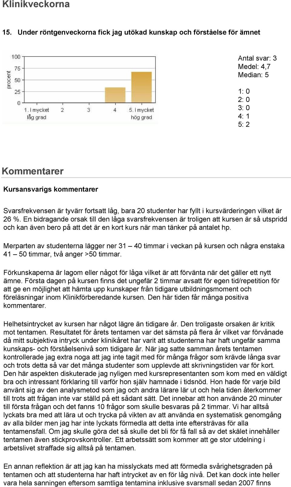 studenter har fyllt i kursvärderingen vilket är 26 %.