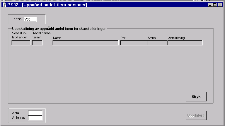 Bilaga 3 RS92C00G 1. Hjälptext Flera personer Ange termin för vilken rapportering skall göras. Fyll i aktuellt procenttal person för person. Du kan stryka personer från listan.
