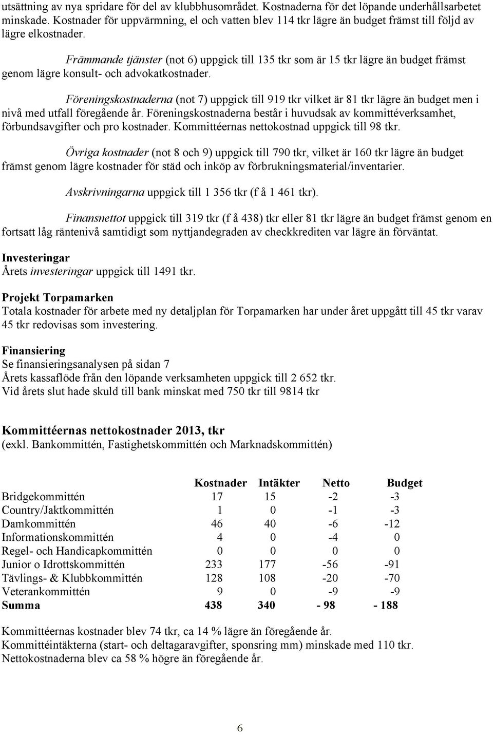 Främmande tjänster (not 6) uppgick till 135 tkr som är 15 tkr lägre än budget främst genom lägre konsult- och advokatkostnader.