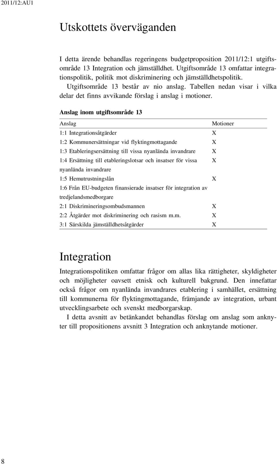 Tabellen nedan visar i vilka delar det finns avvikande förslag i anslag i motioner.