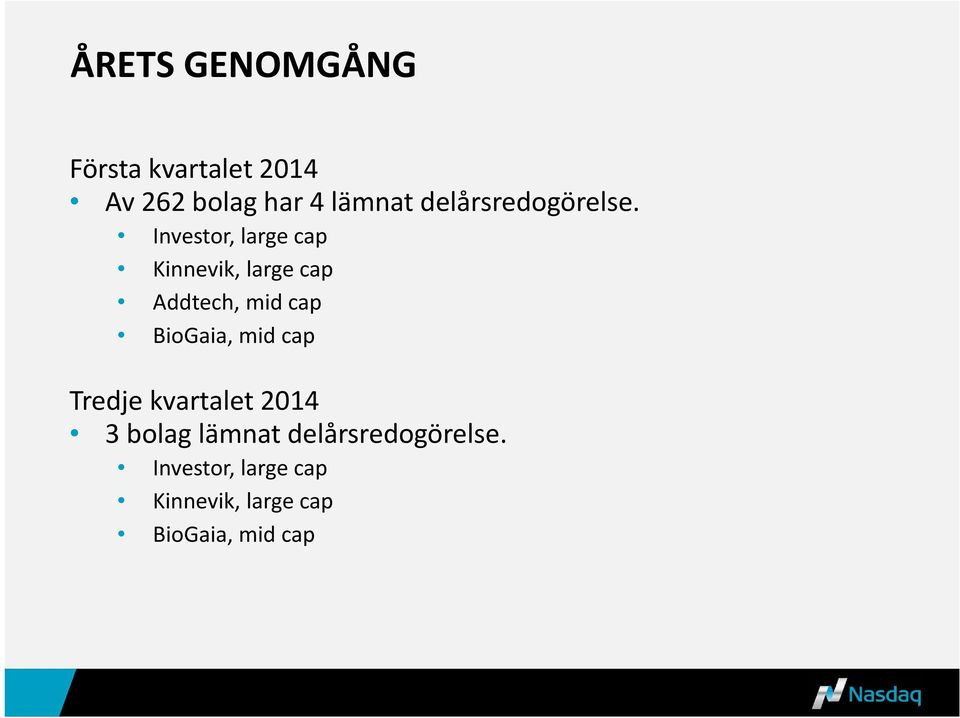 Investor, large cap Kinnevik, large cap Addtech, mid cap BioGaia,