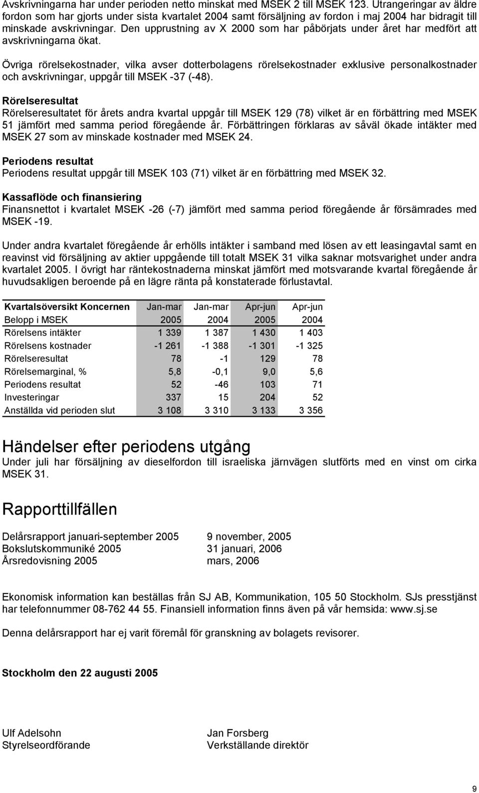 Den upprustning av X 2000 som har påbörjats under året har medfört att avskrivningarna ökat.