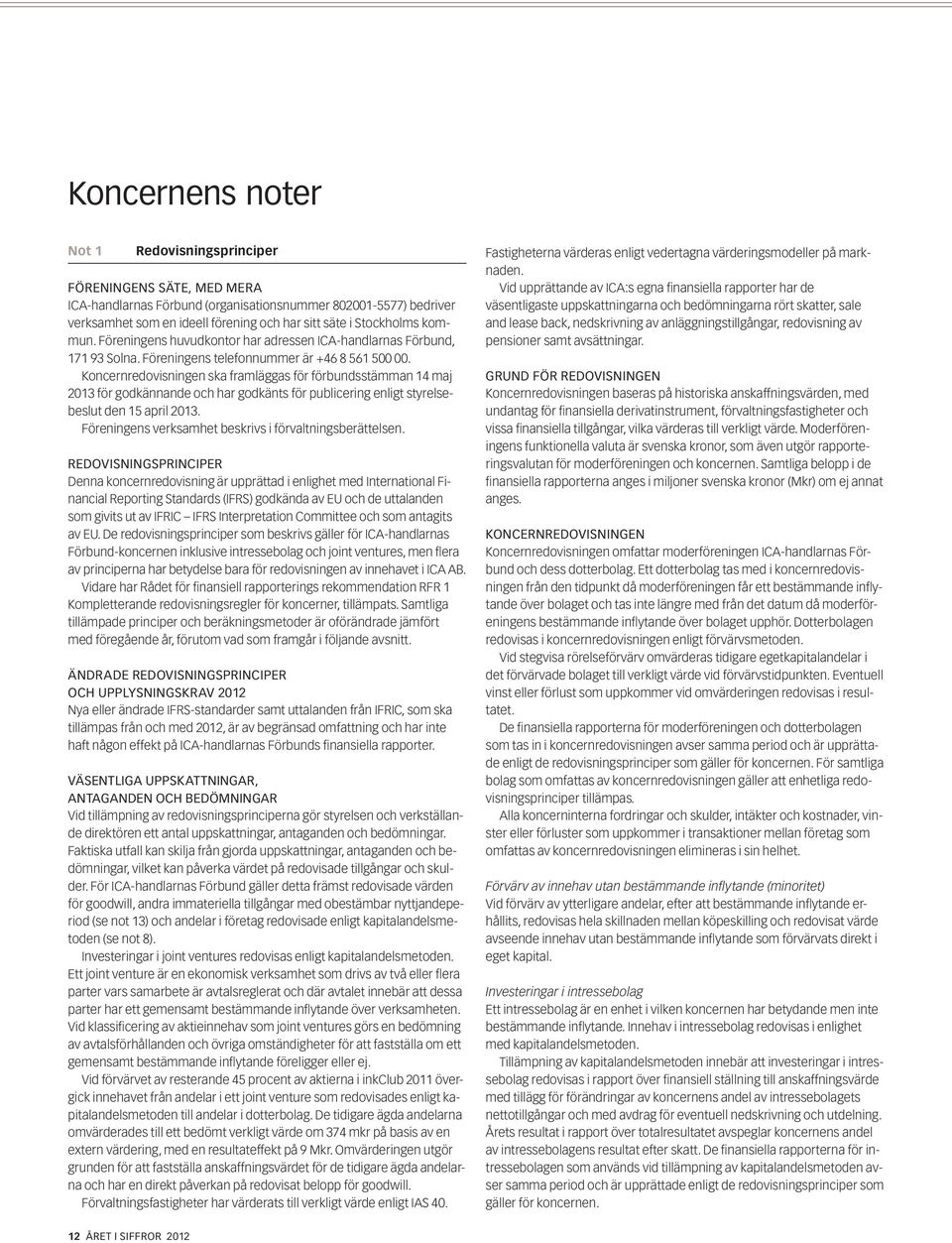 Koncernredovisningen ska framläggas för förbundsstämman 14 maj 2013 för godkännande och har godkänts för publicering enligt styrelsebeslut den 15 april 2013.