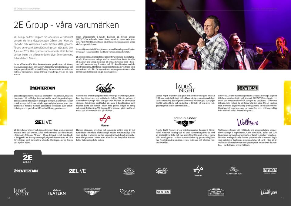 Den nya strukturen innebär att 2E Group verkar inom tre affärsområden: Live Entertainment, E-handel och Möten.