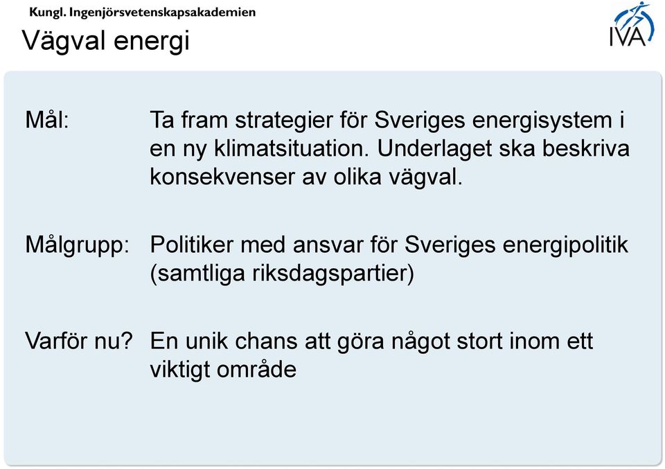 Målgrupp: Politiker med ansvar för Sveriges energipolitik (samtliga